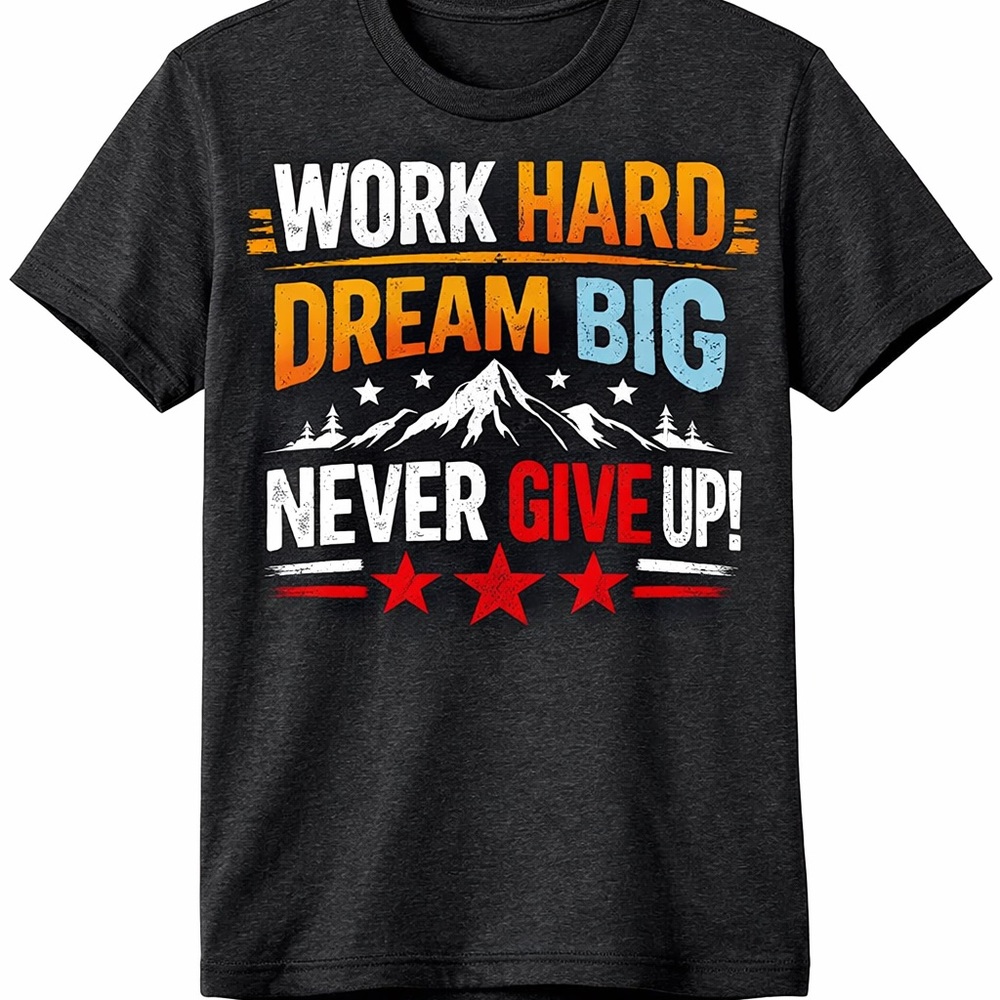 Work Hard Dream Big Never Give Up Kids Graphic Tee - Black